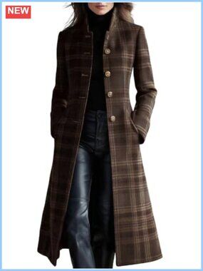 Women's Wool Blend Plaid Pea Coat Warm Winter Overcoat